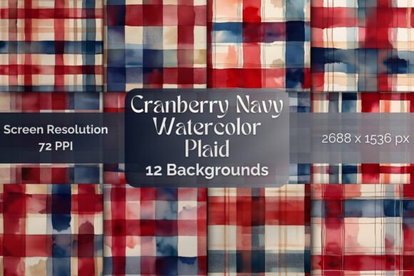 Cranberry Navy Watercolor Plaid Backgrounds for Design