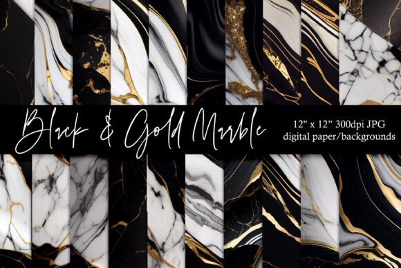 Elegant Black White Gold Marble Backgrounds