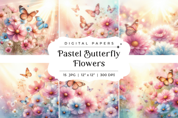 Elevate Your Designs with Pastel Butterfly Flowers Backgrounds