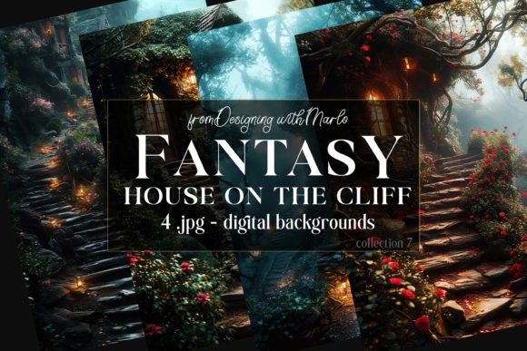 Enchanting Fantasy House on a Cliff Backgrounds