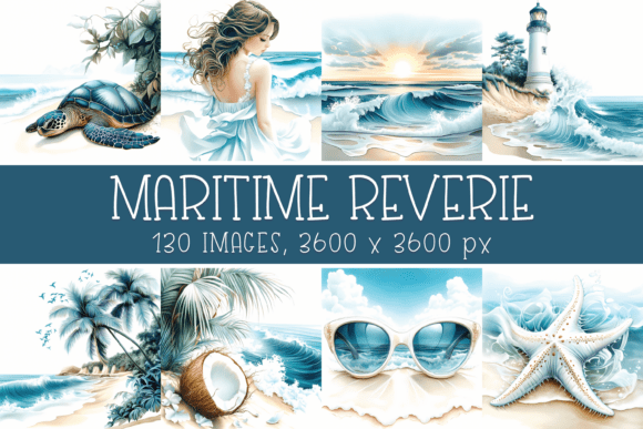 Maritime, Nautical, Beach Backgrounds: 130 Coastal Digital Papers