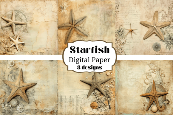 Starfish Watercolor Backgrounds: 8 Digital Papers for Creative Projects